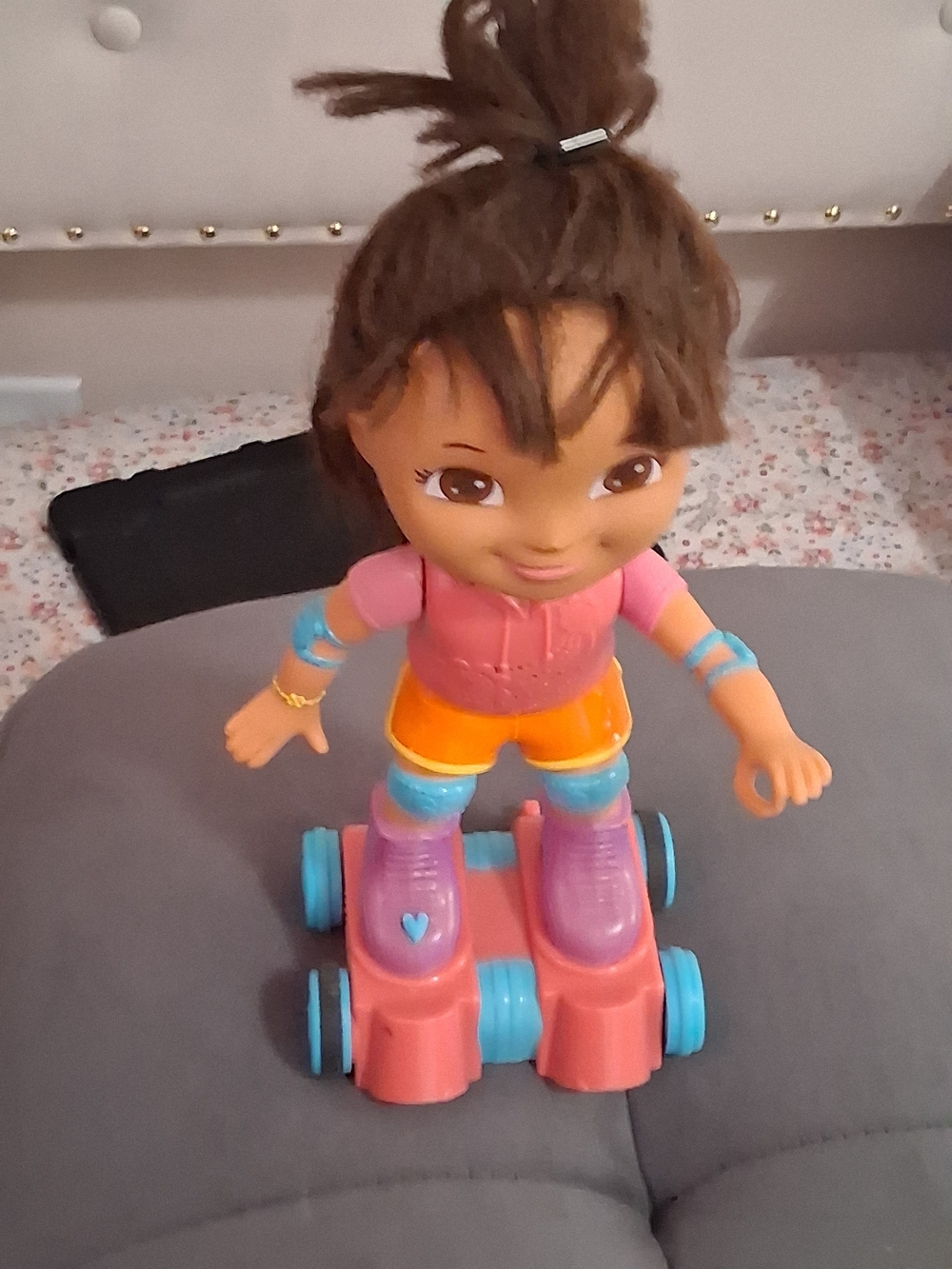 Pink and Orange Roller Skating Doll Toy by